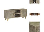 Mobile Tv Vidaxl Grigio Con Ottone 110 X 30 X 48 Cm In Legno Massiccio Di Mango - Mobili Tv