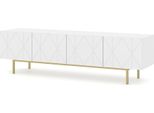 Mobile Tv Kairo 180 Cm 4D Bianco Opaco Frontali Fresati Mdf 4 Ante Mobile Tv Moderno Loft Tv Lavagna Con Piedini In Metallo