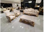 Set Di Divani 311 + Tavolino In Legno Soggiorno Divano Chesterfield Tessuto Nuovo