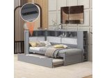 Flieks Divano Letto Con Letto Estraibile, Letto Singolo Con Usb E Mensola, Letto Per Ospiti Letto In Legno Con Rete A Doghe, Letto Per Ragazzi Letto Per Bambini 90X200Cm/90X190Cm, Grigio