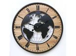 Orologio Da Parete Rebecca Mobili, Intaglio Del Mappamondo, Legno E Metallo, Nero E Marrone