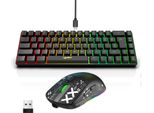 Hxsj V200 Tastiera Da Gioco A 68 Tasti Nera + Mouse Meccanico Wireless T90 2,4 G Nero, 11 Effetti Luminosi Rgb | 5 Dpi | 125 Hz Di Polling Rate