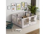 Wisfor Cucciolo Moderno, Recinto Per Cuccioli Fai Da Te 8 Pezzi In Vetro Temperato E Mdf, Recinto Per Animali Liberi Con Porta, Recinto Per Animali 120 X 118,6 X 60 Cm