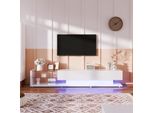 Mobiletto Tv Lucido Fortuna Lai, Mobile Tv Da 170 Cm Con Illuminazione A Led, Con 2 Cassetti, Ripiano Divisorio In Vetro, Mobili Da Salotto Moderni (Bianco Puro)