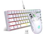 Hxsj V200 Tastiera Da Gioco A 68 Tasti Bianca + Mouse Meccanico Wireless T90 2,4 G Bianco, 11 Effetti Luminosi Rgb | 5 Dpi | 125 Hz Di Polling Rate