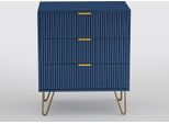 Cassettiera Fortuna Lai Con 3 Cassetti, Credenza Con Gambe Dorate, H: 70 Cm, L: 60 Cm, P: 40 Cm. Cassettiera, Cassettiera Con Cassetti, Credenza Soggiorno, Blu Navy