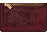 Fossil Porta Carte Di Credito Logan Zip Card Case Red Mahogany Bordeaux