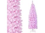 Costway 180Cm Albero Di Natale Artificiale A Matita, Albero Di Natale Illuminato A Led Con 250 Led Bianchi Freddi, Albero Di Natale Sottile, Albero Artificiale Con Supporto In Metallo, Rosa