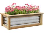 Outsunny Letto Rialzato In Metallo, Fioriera Con Struttura In Legno, Letto Per Verdure, Letto Per Erbe Aromatiche Per Giardino, Balcone, Natura, 90 X 45 X 30 Cm