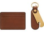 Fossil Portacarte Portachiavi Steven Card Case And Keyfob Bottle Opener Gift Set Medium Brown Marrone