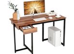 Costway Scrivania Con Cassetto, Scrivania Per Computer 120X55X75Cm Piccola, Scrivania Per Ufficio Scrivania Per Pc Tavolo Da Lavoro Struttura In Metallo Noce
