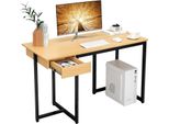 Costway Scrivania Con Cassetto, Scrivania Per Computer 120X55X75Cm Piccola, Scrivania Per Ufficio Scrivania Per Pc Tavolo Da Lavoro Struttura In Metallo Natura