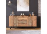 Cassettiera Merax Con Ripiani Regolabili, 3 Cassetti E 2 Ante, Credenza In Legno Di Recupero, 140X35X70Cm, Marrone