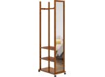 Homcom Specchio A Stelo, Specchio A Figura Intera Con Supporto, 24,8 X 153,8 Cm Specchio Per Armadio Con Rotelle, Armadio A 3 Livelli, Asta Appendiabiti, Per Soggiorno, Camera Da Letto, Noce
