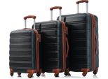 Flieks Set Di Valigie Da Viaggio 3 Pezzi A Guscio Duro, Trolley A Guscio Duro Valigia A Mano Set Di 3 Valigie Con Ruote Girevoli, Nero Marrone