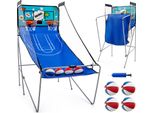 Costway 8 In 1 Macchina Da Pallacanestro, Supporto Elettrico Per Pallacanestro Pieghevole, Macchina Da Tiro Con 4 Palline, Pompa D'aria E 8 Modalità Di Gioco, Giochi Arcade Di Pallacanestro Per Bambini Per 2 Giocatori Blu