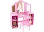 Costway 2 In 1 Tavolo Da Toilette Per Bambini Con Specchio Rimovibile, Tavolo Da Toilette Per Ragazze Con Scomparti Aperti, Tavolo Da Toilette In Legno, Tavolo Da Trucco (Con Sedia, Rosa)