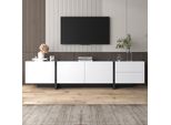 Mobiletto Tv Lucido Fortuna Lai, Mobile Tv Da 190 Cm, Con Ante E Cassetti, Con Ripiani, Mobili Da Salotto Moderni (Bianco)