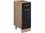 Vicco Mobiletto Base Per Cucina R-Line, 30 Cm Senza Piano Di Lavoro, Nero Lucido/Quercia Dorata