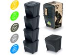 Set Di 4 Cestini Eco Per La Raccolta Differenziata - Set Di 4 Cestini Da 25 L In Antracite Per L'impilamento Compatto, Modulare E Leggero Semplice Differenziazione Dei Rifiuti Domestici Contiene Legno Naturale