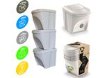 Set Di 3 Bidoni Per La Raccolta Differenziata - Set Di Bidoni Per La Raccolta Differenziata 3X25L In Bianco Colore Bianco Cenere Per L'impilamento Compatto, Modulare E Leggero Semplice Differenziazione Dei Rifiuti Domestici Plastica