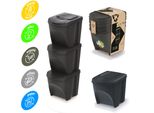 Set Di 3 Cestini Per La Raccolta Differenziata Eco - Set Di Cestini 3X25L In Antracite Da Impilare Compatto, Modulare E Leggero Semplice Differenziazione Dei Rifiuti Domestici Contiene Legno Naturale