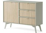 Cassettiera, Credenza - Elegante Eucalipto E Marrone - Facile Montaggio Con Anta E 3 Cassetti (L:106Cm X H:80Cm X P:38Cm)