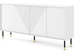 Cassettiera Woody White 4D 180 Cm White Matt - Frontali Fresati Mdf - Credenza Su Gambe