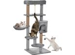 Pawhut Tiragraffi Per Gatti 120 Cm Albero Per Gatti Con Cesto, Grotta Per Gatti, Palla Da Gioco, Torre Di Arrampicata Per Interni Con Letto, Tronco Di Iuta, Tiragraffi Per Gatti Fino A 5 Kg, Grigio Chiaro