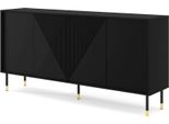 Cassettiera Woody Black 4D 180 Cm Black Matt - Frontali In Mdf Fresato - Credenza Su Gambe