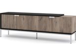 Mobile Tv Toledo 191 Cm 4D Rovere Flagstaff / Nero Opaco - Mobile Tv - Mobile Basso A 4 Ante Per Il Soggiorno - Mobile Tv Con Cornice Argentata