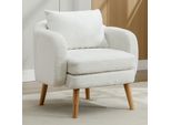 Poltrona Imbottita Flieks Con Gambe In Legno Massiccio, Poltrona Reclinabile Poltrona Tv Con Cuscino, Poltrona Wing Chair Con Rivestimento In Velluto Teddy, Bianco