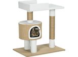 Pawhut Tiragraffi 79 Cm Piccolo Albero Per Gatti Con Grotta Per Gatti, Tiragraffi Per Gatti Con Superficie Sdraiata, Albero Rampicante In Iuta Per Gatti Fino A 8 Kg, Arredamento Per Gatti, Marrone, Bianco, Finto Cashmere