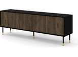 Mobile Tv Woody Pacific 4D 180 Cm Black Matt / Pacific Walnut - Frontali Fresati In Mdf - Tavolo Tv Su Gambe