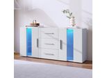 Cassettiera Merax Con Illuminazione A Led Incl. Telecomando, Credenza Con 2 Ante E 3 Cassetti, Credenza Tv Credenza Mobile, Larghezza 140Cm