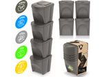 Set Di 4 Contenitori Per Rifiuti Sistema Di Separazione Dei Rifiuti - Set Di Contenitori Per Rifiuti Da 4X25L In Colore Grigio Pietra Per L'impilamento Compatto, Modulare E Leggero Semplice Differenziazione Dei Rifiuti Domestici Plastica