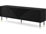 Mobile Tv Woody Black 4D 180 Cm Black Matt - Frontali In Mdf Fresato - Tavolo Tv Su Gambe