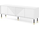 Mobile Tv Woody White 4D 180 Cm White Matt - Frontali In Mdf Fresato - Tavolo Tv Su Gambe