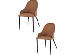 Set Di 2 Sedie Jessica Imbottite Con Braccioli, Rivestite In Ecopelle Marrone Chiaro E Gambe In Ferro Nero Opaco