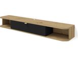Mobile Tv Icarus 156 Cm Rovere Artigianale / Nero Opaco - Mobile Tv A Parete - Pensile - Lavagna Moderna Per Soggiorno