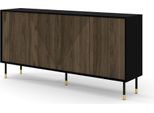 Cassettiera Woody Pacific 4D 180 Cm Black Matt / Pacific Walnut - Frontali In Mdf Fresato - Credenza Su Gambe