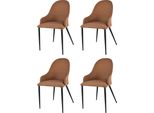 Set Di 4 Sedie Jessica Imbottite Con Braccioli, Rivestite In Ecopelle Marrone Chiaro E Gambe In Ferro Nero Opaco