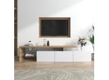 Mobile Tv Moderno Di Design Fortuna Lai: Eleganza Elegante, Pratico Spazio Di Archiviazione, Bianco Lucido, Aspetto Legno, Ripiani In Vetro, Illuminazione Led, 198X39X42Cm