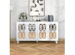 Credenza A Specchio Sweiko Con Maniglie In Cristallo, Quattro Ante, Con Laminato Mobile.Per Soggiorno E Sala Da Pranzo, 160 X 40 X 84 Cm Bianco