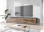 Minio, Mobile Tv, Lavagna Tv "Donna"" 180 Cm, In Piedi, Sospesa, Led, Frontale In Mdf Con Motivo A Spina Di Pesce, Colore Nero Grafite/Rovere Botanico"