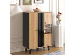 Merax Cassettiera Alta Con 8 Scomparti Incl. Led, Vetrina Con Anta In Vetro, Credenza Stile Country Cassettiera Alta Per Soggiorno, 80X120X40Cm
