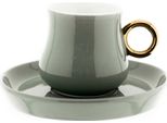 Mulex Set Di 12 Tazze Demitasse In Porcellana Con Piattino Servizio Moka 100 Ml Grigio/Oro