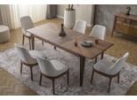 Set Sala Da Pranzo Tavolo Da Pranzo Marrone Lussuose Sedie Imbottite Bianche 6X 7 Pezzi