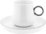 Mulex Set Di 12 Tazze Demitasse In Porcellana Con Piattino Servizio Moka 100 Ml Bianco/Argento