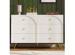 Credenza Flieks Con 6 Cassetti, Cassettiera Per Soggiorno Con Gambe In Metallo, 120X40X85Cm, Bianco Panna
